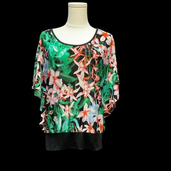 Tropical Floral Print Top w/ Butterfly Sleeves - Picture 1 of 2